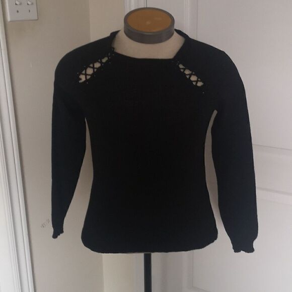 Divina Collection Ladies Knitted Crew Neck Cutout Sweater Black Size - Picture 6 of 16